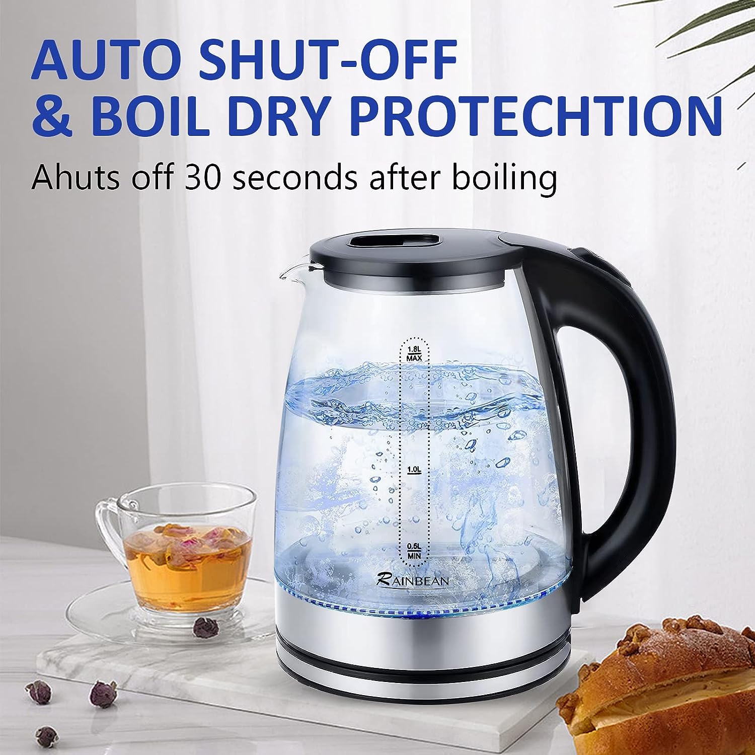 Modern Black Glass Hot Water Boiler with Wide Opening