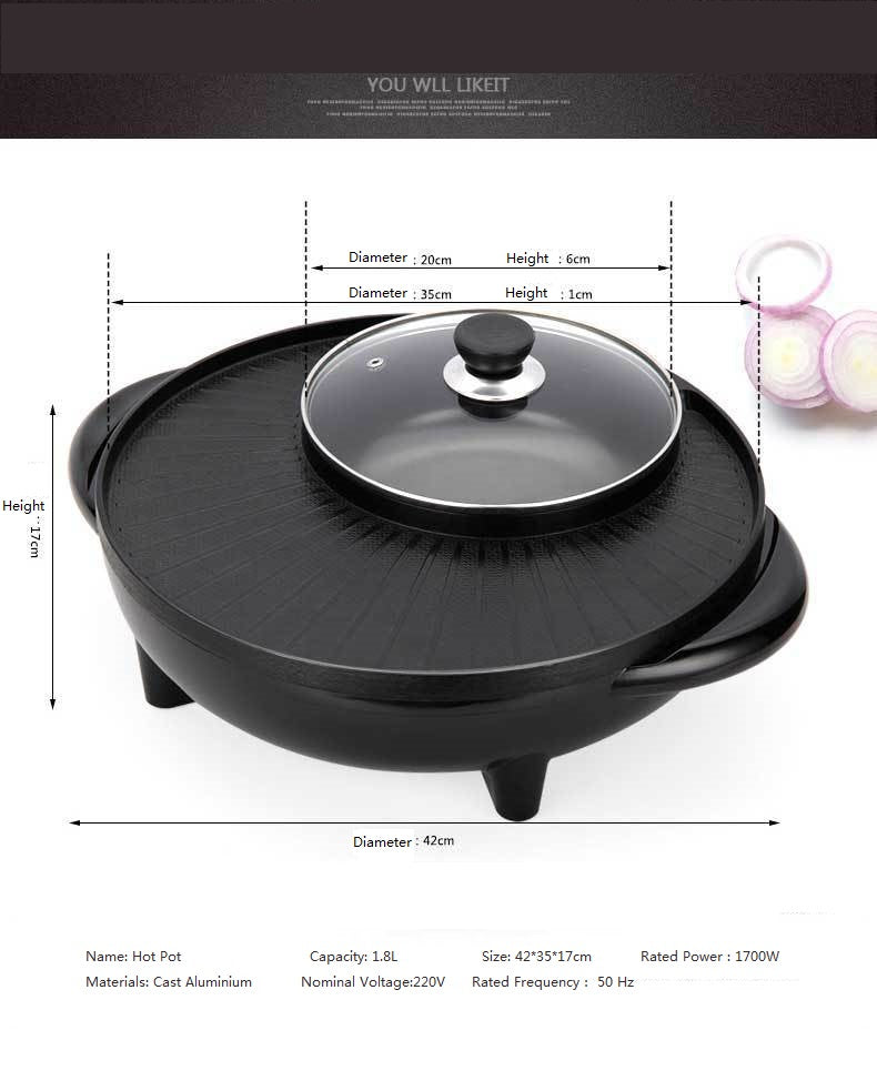 Indoor Non-Stick Electric BBQ Grill Cooking Pot