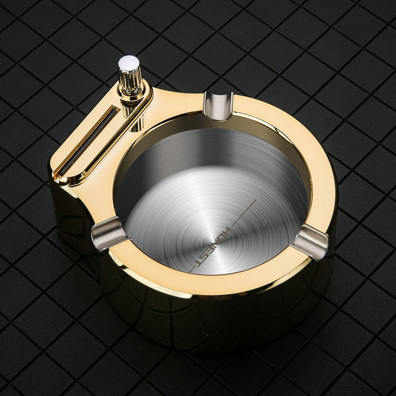 Fancy Metal Ashtray Set with Permanent Match Lighter