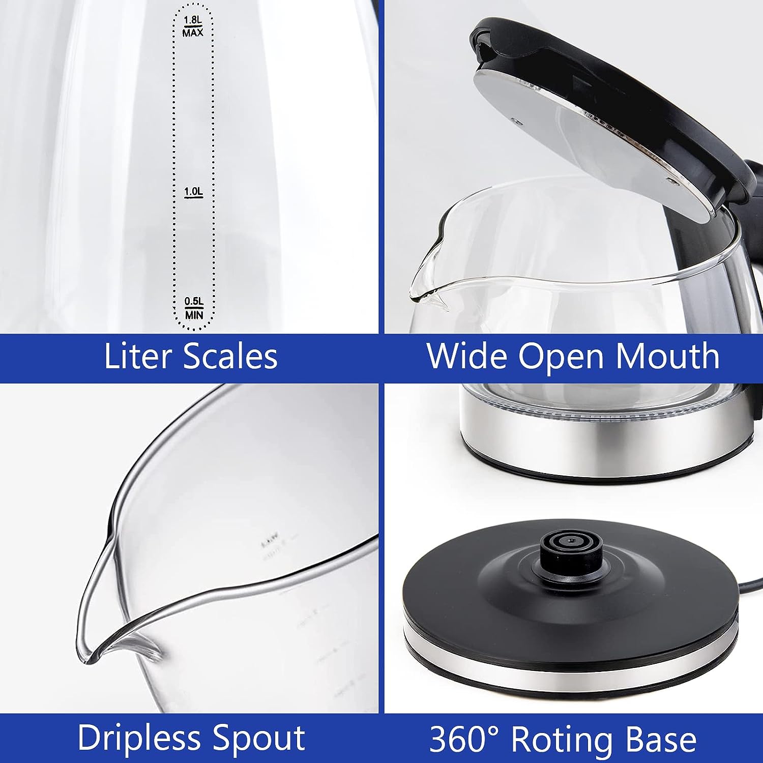 Modern Black Glass Hot Water Boiler with Wide Opening