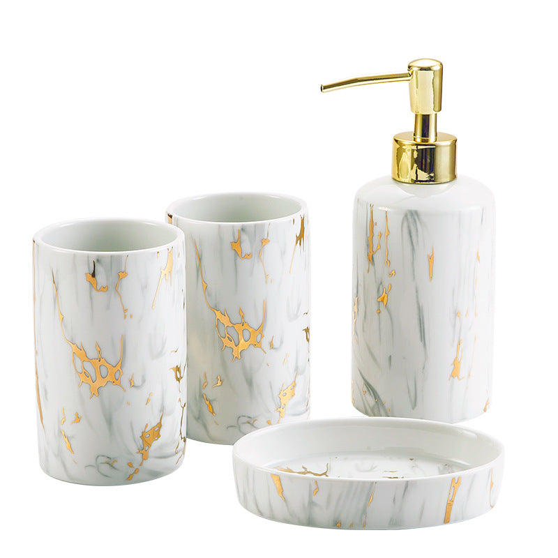 Ceramic Marble Print Bathroom Vanity Wash Set