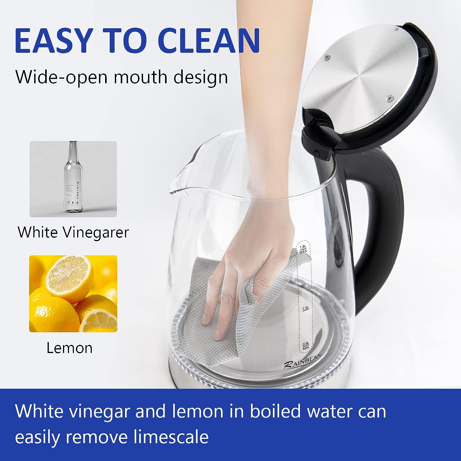 Modern Black Glass Hot Water Boiler with Wide Opening